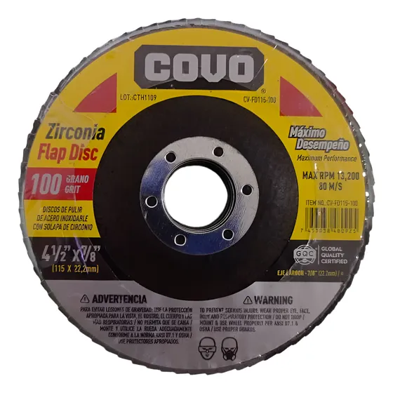 Pack 2 Discos Flap De 4 1/2 X7/8  Grano 100 Zirconio Covo