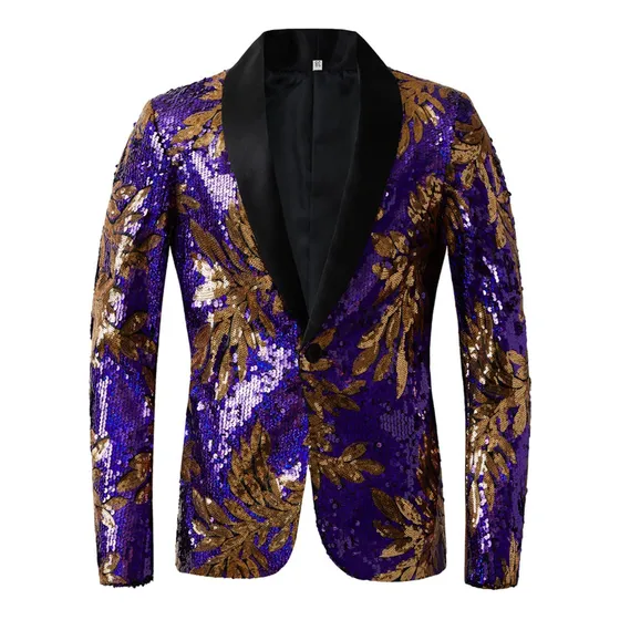Elegante Chaqueta Traje Lentejuela Brillante Un Boton Cuello
