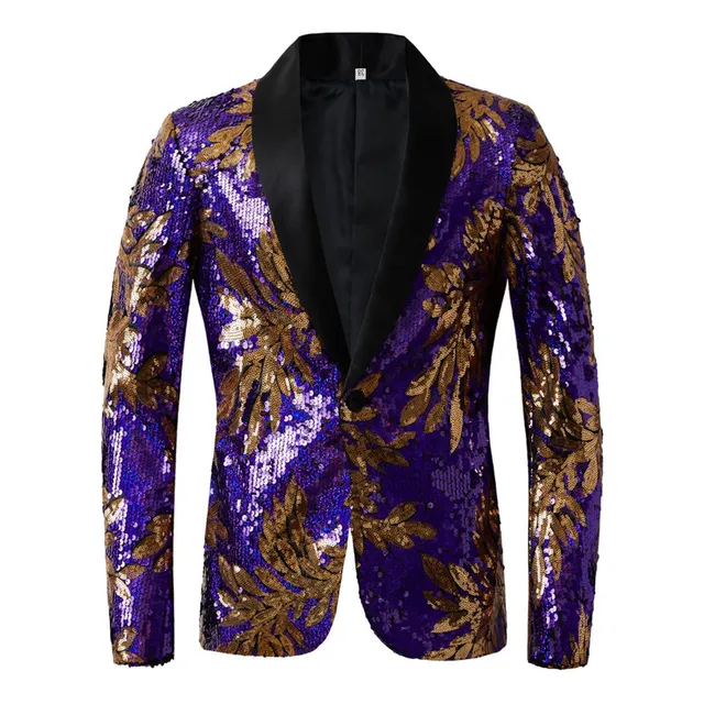 Elegante Chaqueta Traje Lentejuela Brillante Un Boton Cuello