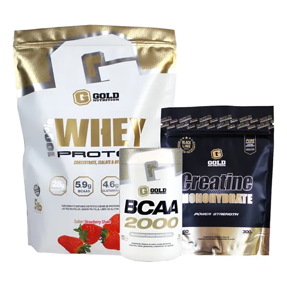 Whey Protein 5lb + Bcaa 2000 + Creatina. Combo Gold Nutrition. Outlet