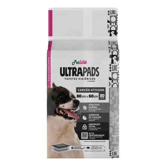 Petlike Ultra Pads tapete higiênico com carvão ativado 80x60cm 30 unidades