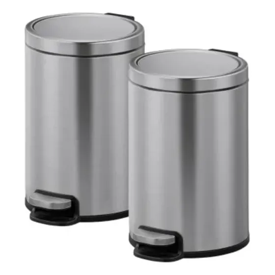 2 Botes De Basura De 12l , Acabado Mate, Eko Color Plateado