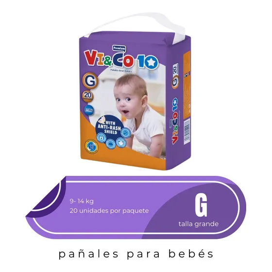 Pañales Para Bebe Vi&co 10 - Talla G - Bulto 6 Paq 