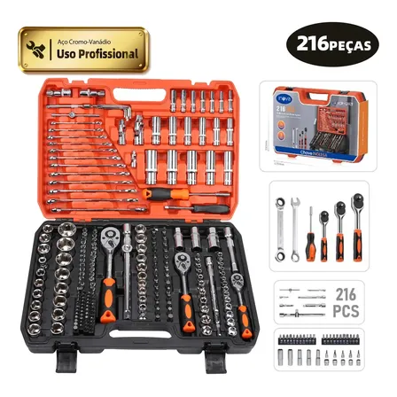 Inova Cases Jogo Soquetes Catracas Ferramentas Kit 216 Peças Manual Kit Chaves Profissional Cor Jogo De Soquetes Jogo De... Preto