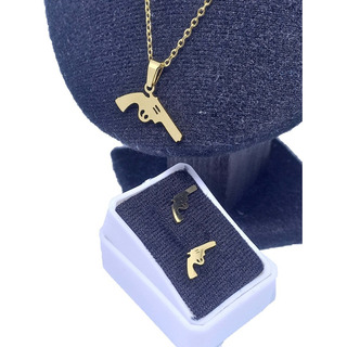 Cadena + Dije + Aretes Pistola Arma Collar Acero Inox. Cadena + Dije + Aretes Pistola Arma Collar Acero Inox.