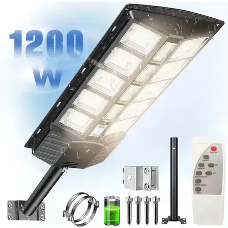 Luminária Solar Poste Led Controle Remoto Refletor 1200w C/sensor Frio
