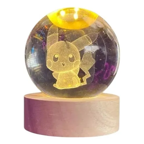 Esfera Stitch Kuromi Kitty Pikachu Bola Cristal 3d Luz Led