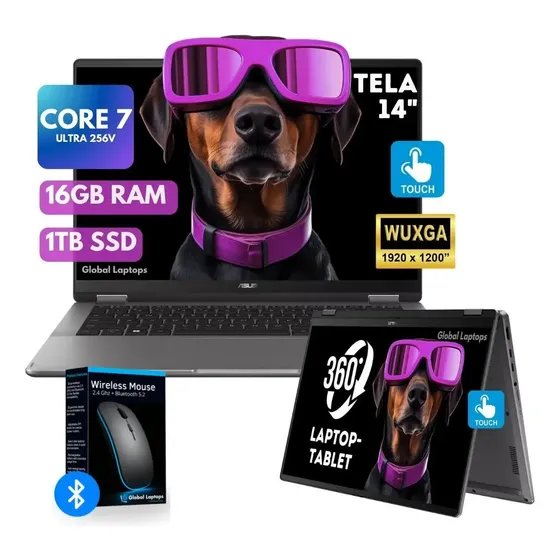 Asus Vivobook 2 En 1 Core Ultra 7 256v 1tb Ssd 16gb Ram Tactil Wuxga 1920 Px X 1200 Px Intel Arc Graphics Inclui Windows instalado Laptop 14-tp3407sa Com presente