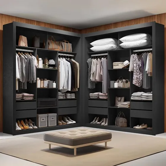Armario Vestidor Esquinero Closet Estantería Organizador Color Negro