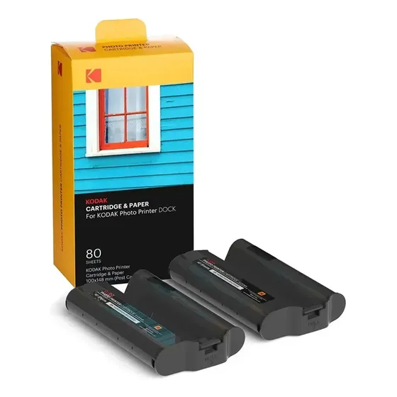 Cartucho Papel Fotográfico Kodak PHC-80 10x15cm 4x6" 80 Fotos - 2 Cartuchos de 40 Impresiones c/u Tecnología de Impresión 4PASS Compatible Dock Plus Retro PD460 PD450 PD480