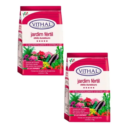 Kit 2 Fertilizante Jardim Fértil Efeito Duradouro Vithal 1kg