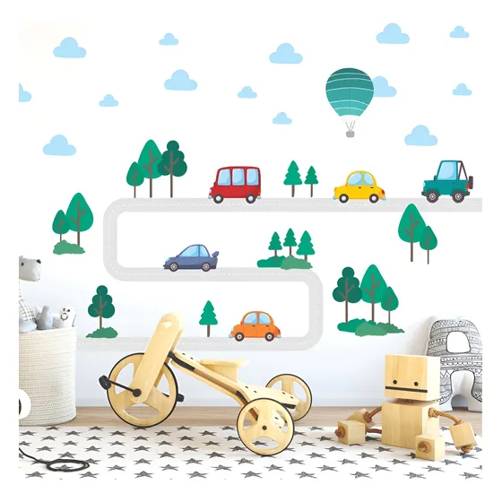  Kit Autos Autitos Arboles Ruta Vinilo Infantil Decoración 