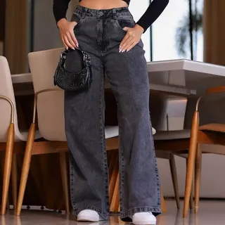 Calça Jeans Feminina Wide Levanta Bumbum Cintura Alta