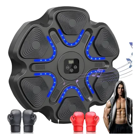 Máquina De Boxe Musical Treino Luvas Bluetooth Saco Pancada Preto