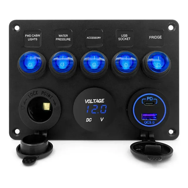 Tablero Náutico Usb 5 Teclas 12v 24v Motorhome Led Lancha