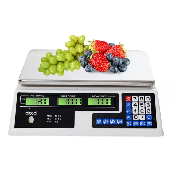 Báscula Comercial Digital 40 Kg Recargable Tecla Tara Picool Color Blanco Incluye Funda Para Trasladar
