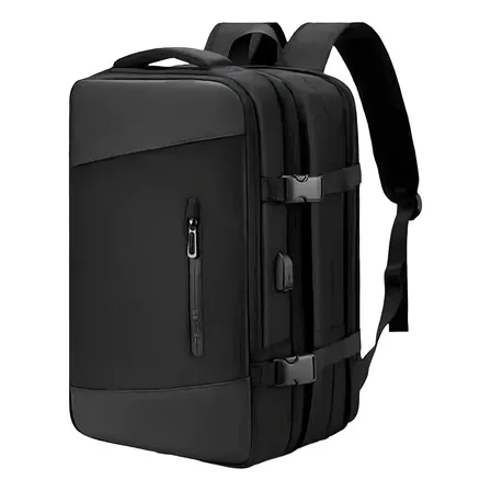 Mochila Expandible Viaje Multiuso Impermeable Cabina Avion Color Negro Diseño De La Tela Liso