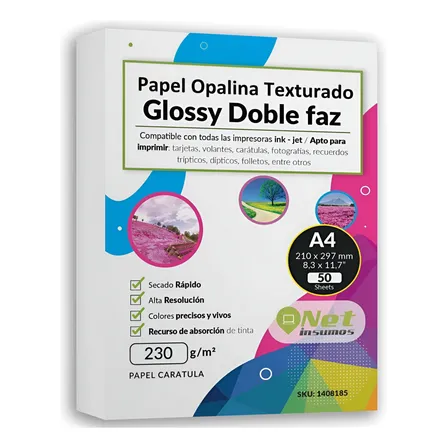 Papel Opalina Texturada Doble Cara 50 Hojas 230gr Glossy Blanco