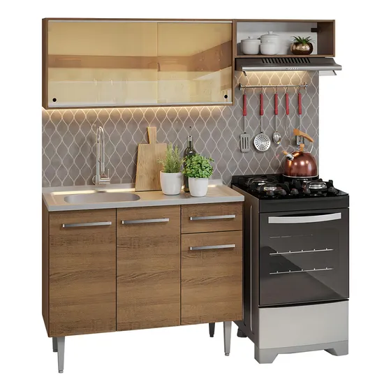 Cocina Integral Completa Modular Madesa Emilly 165cm Con Tarja Color Marrón 06
