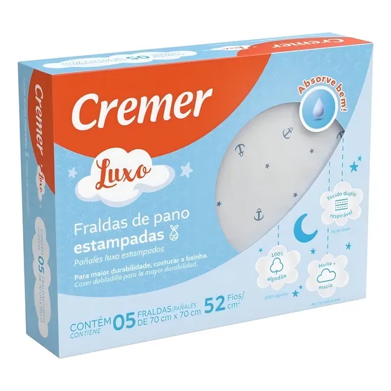 Fralda De Pano Cremer Luxo Estampada Menino 5 Unidades