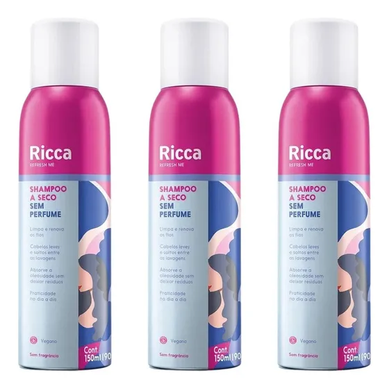 Kit Shampoo A Seco Belliz Sem Perfume Ricca Refresh Me C/3