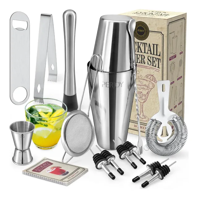 Set De Coctel 16 Piezas, Kit Bartender, Acero Inoxidable