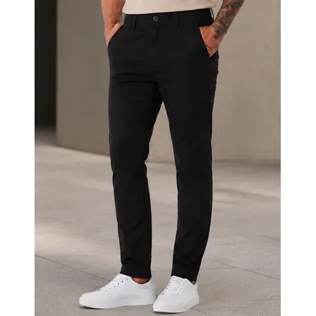 Calça Sarja Masculina Social Slim Elastano Bolso Embutido Sarja Preta 42