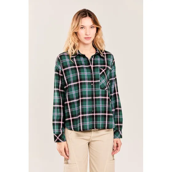 Camisa Oversize Manga Larga Viyella Green Forest Koxis Mujer