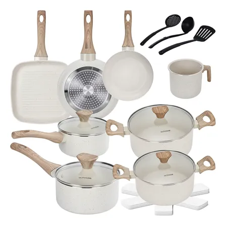 Conjunto Jogo Panelas Cerâmica Antiaderente Indução 19 Peças Baunilha