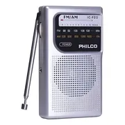 Radio Philco Fm/am, Compacta Portatil, Funciona Con Pilas Aa Plateado