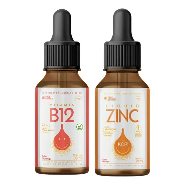 Kit Vitamina B12 Kids Vegan+ Zinc Imunidade True Source 30ml