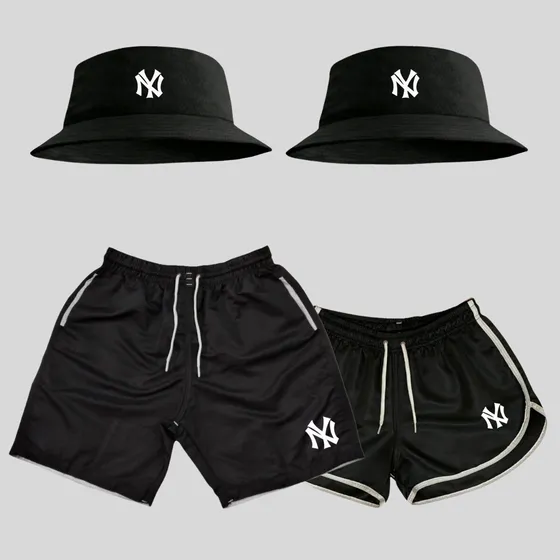Conjunto Kit Mozão Short Praia Casal + 2 Chapéu Bucket Hat 