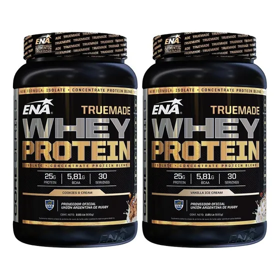 True Made Whey Protein 2 Lb 2x1 Ena Aislada Concentrada Sabor Cookies & Cream + Vainilla Ice Cream