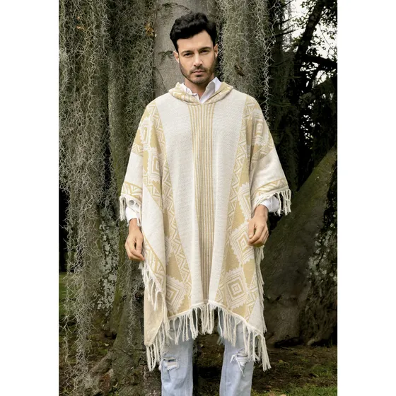Ruana Poncho Hombre Tejida Liviana Urbana Con Capota 