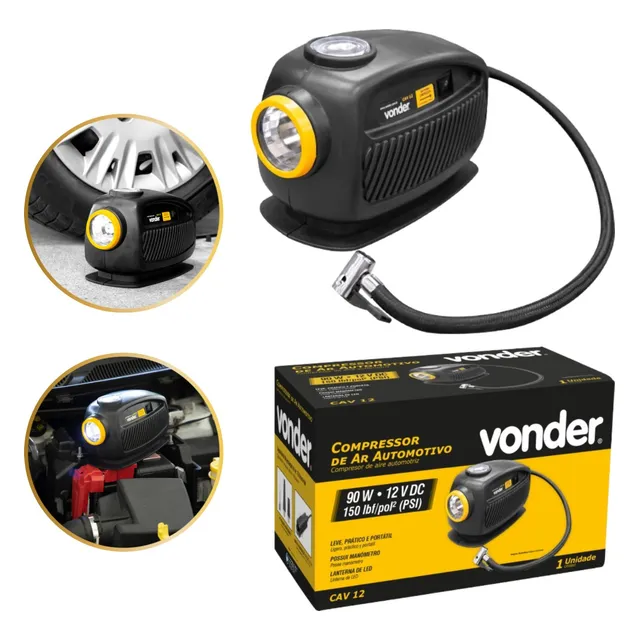 Compressor De Ar Automotivo Pneu Carro Moto 12v Cav12 Vonder