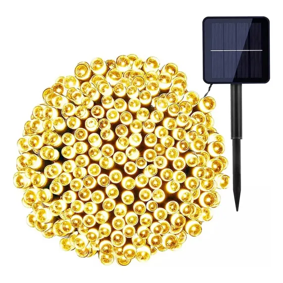 Serie De Luces Navideña Solar Led Blanco Cálido 200 Focos 22 Metros Decorativa