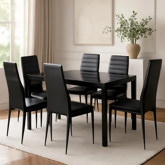 Juego Comedor Mesa De Vidrio 6 Sillas Negro