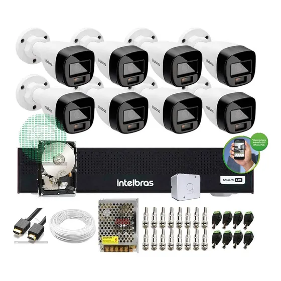 Kit 8 Cam Intelbras 1120 F. Color A Noite Dvr 8 Canais C/ Hd