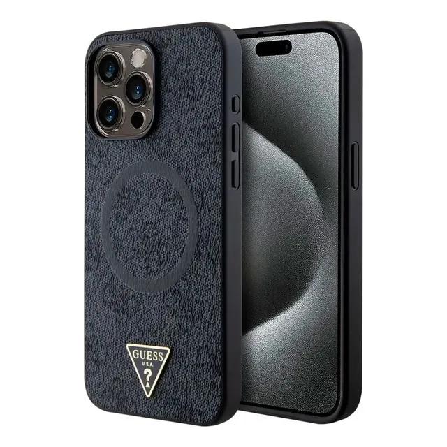 Funda Guess Metal Magsafe Negro Para iPhone 15 Pro Max Geométrica