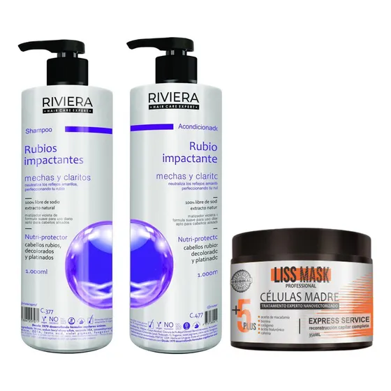 Alisado Células Madre 350gr + Shampoo Sin Sal 1l + Acond. 1l