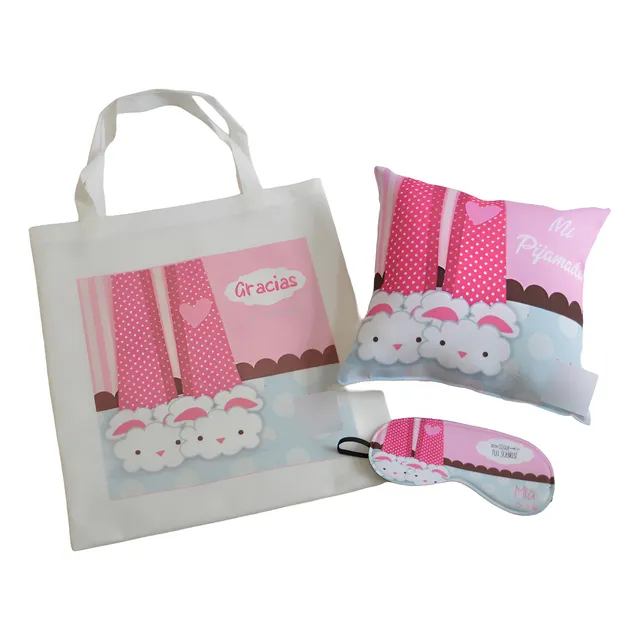Set Souvenir Pijamada Almohadon, Antifaz Y Bolsa X 10 U