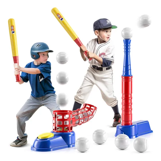 Set De Tee Ball 2 En 1, Incluye 10 Pelotas Y Máquina De Lanz