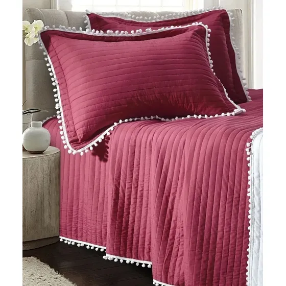 Cubrecama 2 1/2 Con Fundas De Almohada Pompom 230x250cm