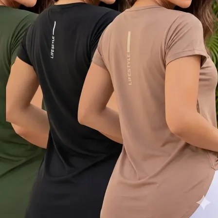 Foto de Kit 3 Blusa Feminina Academia Liife Style Verde/preta/marrom Multicolorido Silk Na Vertical Gg