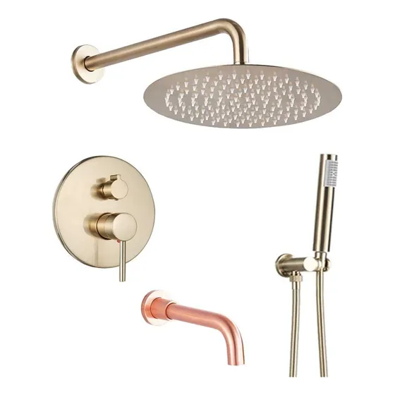 Ghgjgf Juego Grifo Ducha Oro Baño Laton Redondo Montaje Caño