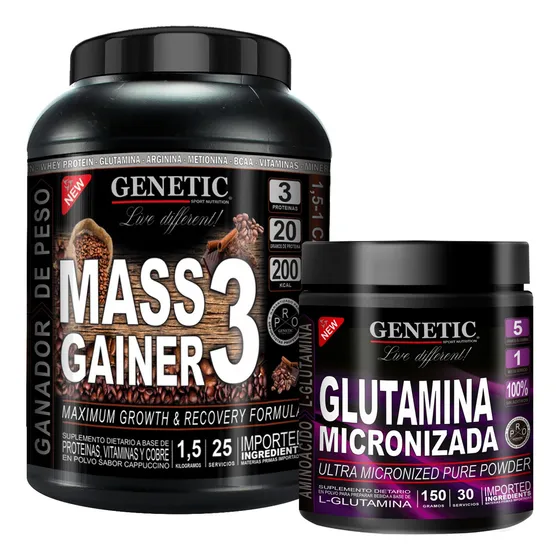 Ganador Peso Mass Gainer 3 Glutamina Genetic + Rutina Sabor Cappuccino