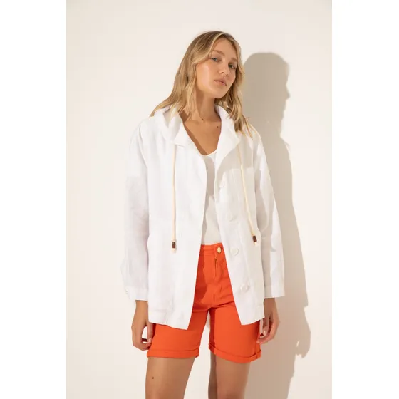 Jacket Recta De Lino Con Capucha Eco-friendly Mujer Portsaid