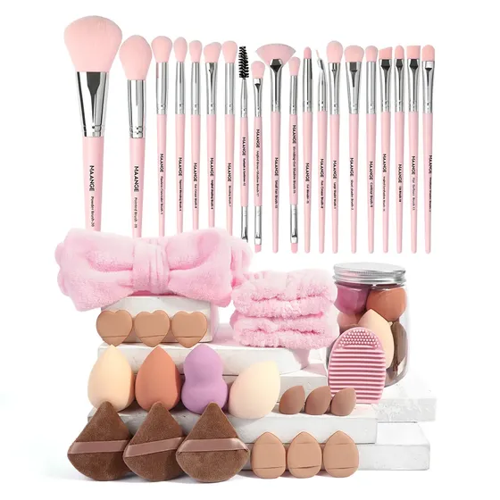 20 pincéis de maquiagem profissionais e ferramentas cosméticas de prata rosa