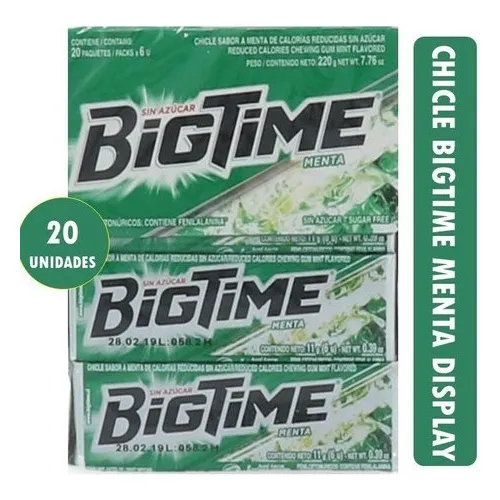 Chicle Bigtime Menta Caja X 20 Unidades