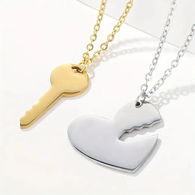Collar De Pareja Corazón Y Llave